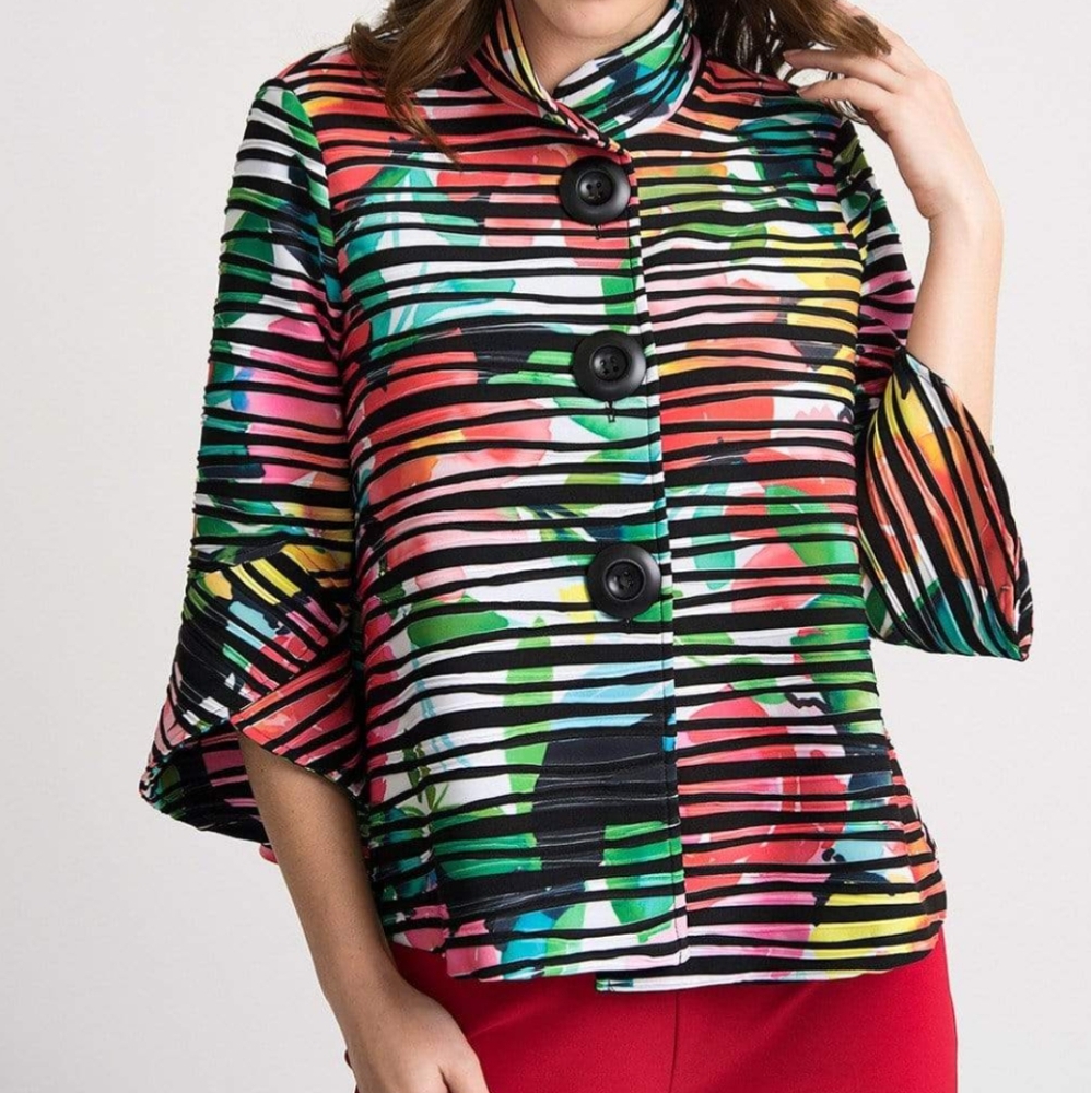 NWOT Joseph Ribkoff Colorful Striped Button-Up Jacket Size 6